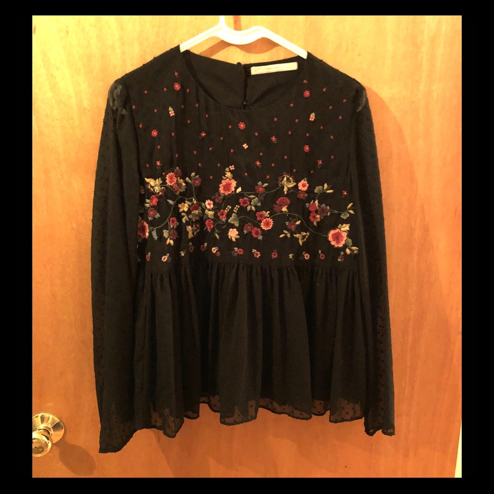 Black flowered peasant top